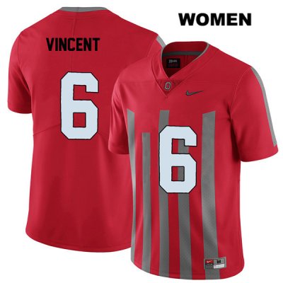 Women's NCAA Ohio State Buckeyes Taron Vincent #6 College Stitched Elite Authentic Nike Red Football Jersey PY20Z10FV